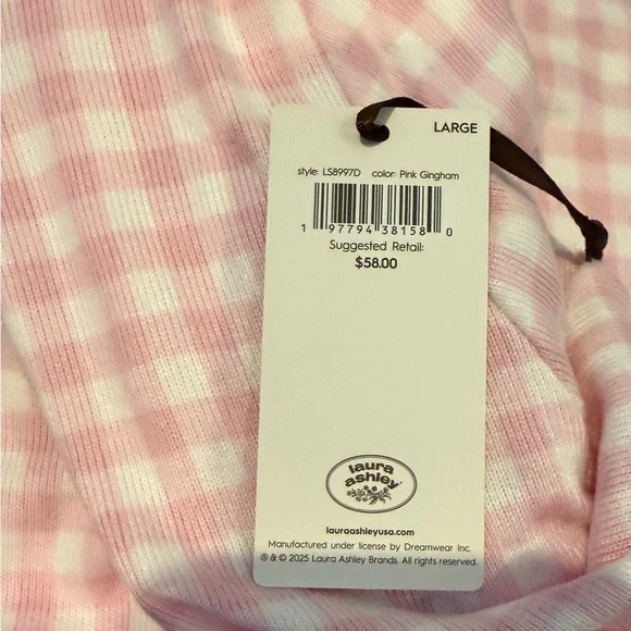 Super Comfy Laura Ashley Pink/White Gingham PJ’s with Bow Accents- Adult L- NWT - Picture 4 of 4